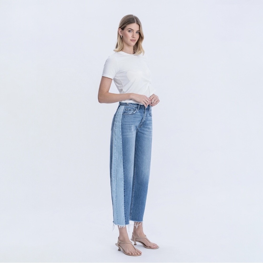 Flying Monkey High Rise Two Tone Barrel Leg Jeans - Picture 2 of 9